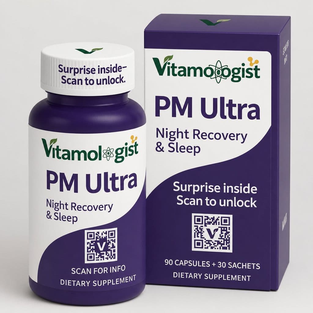 Vitamologist PM Ultra — bottle and box mockup